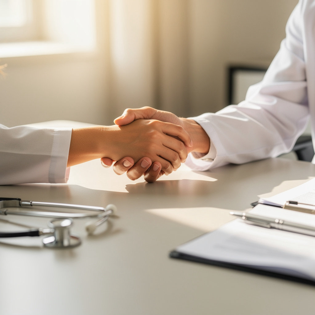 Engelhorn H Douglas MD San Diego doctor and patient discussing care in a compassionate, modern office setting